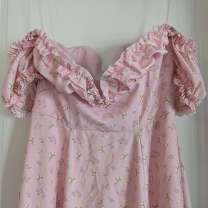 Pink Floral Off-Shoulder Dress